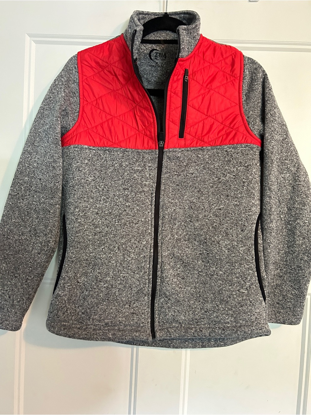 ZYIA Gray Jacket with Red Quilted Yoke